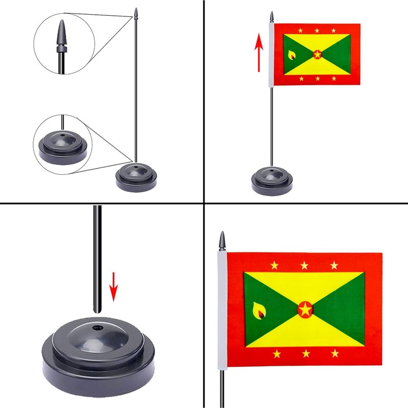 WXTWK 2 Pack Grenada Flag Grenada Deluxe Desk Flag Set - Mini Small Grenada Table Office Flags with Black 12" Solid Pole Stand Base Classroom Meeting Desktop Decorations - Image 3